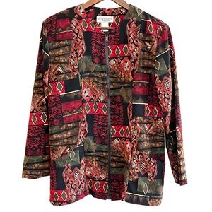 Kensington Square Womens Vintage Abstract Geometric Zip Front Jacket Pockets M